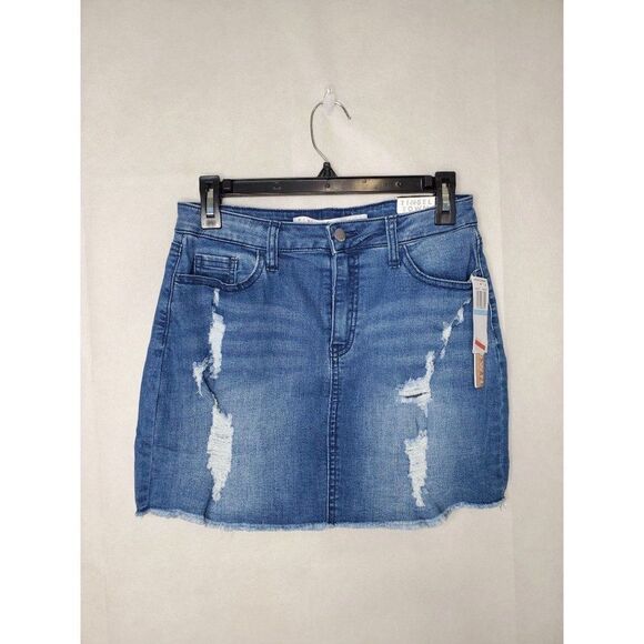 Tinseltown Denim Couture Junior's Distressed Raw Hem Denim Jean Mini Skirt Sz 5 - Picture 2 of 11